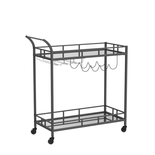 image for VASAGLE Bar Cart Black, Home Bar Serving Cart, Wine Cart with 2 Mirror