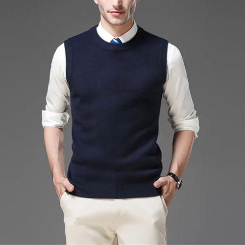 Men’S Classic Thick Wool O-Neck Sweater Vest Fashion Solid Color Embroidered Sleeveless Knitted Pullover Tank Top4
