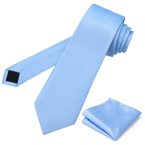 PenSee Men's Tie Set Solid Pure Color 3.15" (8CM) Classic Formal Plain Necktie and Pocket Square Set For Men4