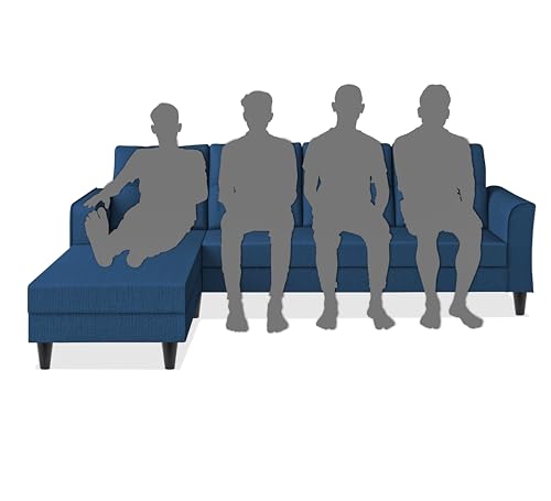 Image of Adorn India Maddox Tufted L Shape 5 Seater Chenille Sofa Sofa Set LHS (Blue) (3 Year Warranty)