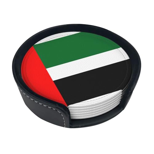 Lot de 6 dessous de verre ronds imprimés drapeau des Émirats arabes unis avec boîte de rangement pour restaurants et cafés