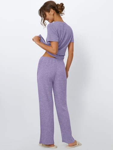 Image of LILLUSORY Womens Lounge Sets 2 Piece Matching Travel Outfits | Lightweight Ribbed 2 Piece Set, Breathable, Stretchy, Wrinkle-Resistant, Travel Ready, Versatile