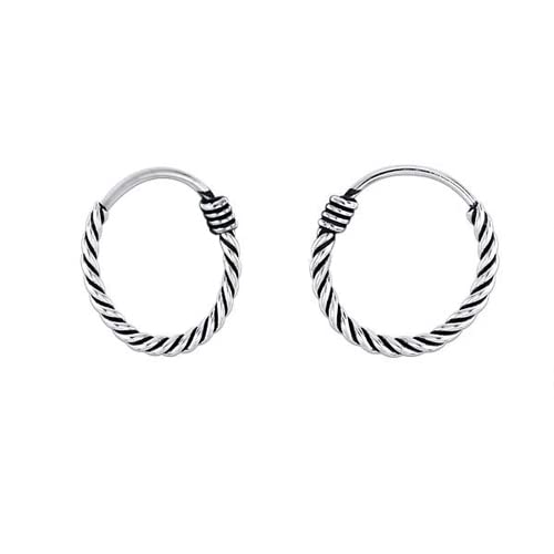 DENI 2 Aros Nariz Finos Trenzados, Plata de Ley 925, 9mm diámetro Interior, 0,6mm Grosor, con Cierre