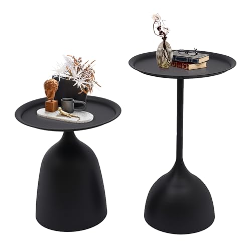 Side Tables Nesting Tables Set of 2 Round Nesting Side Table Set Round Coffee Table Pedestal Coffee Table Metal End Table Set Small Side Table for Living Room Bedroom Balcony (Matte Black)