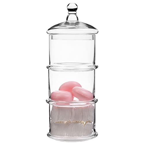 Mygift Modern 3 Tier Clear Glass Stacking Apothecary Jars With Lid, Round Glass Display Candy And Cookie Containers, 16 Inch Tall #TOP6