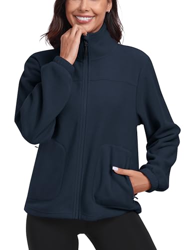 MoFiz Giacca in pile da donna con chiusura lampo su tutta la lunghezza, colletto alto, per la ricreazione e l'escursionismo Blu Navy S
