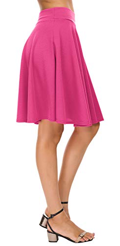 Image of EXCHIC Women's Casual Stretchy Flared Mini Skater Skirt Basic A-Line Pleated Midi Skirt
