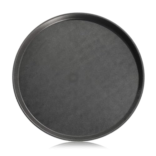 New Star Foodservice Non-Slip Tray, Plastic, Rubber Lined, Round (Black, 18-Inch)