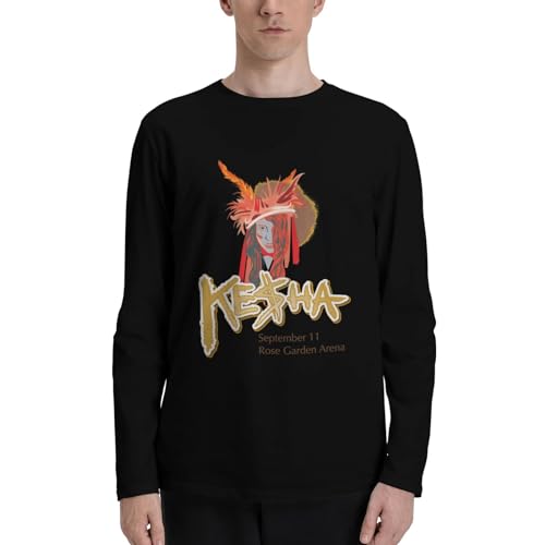 Keshas Shirt for Man Classics Long Sleeve Cotton T-Shirts Soft Breathable Crew Neck Tee Tops Black Large