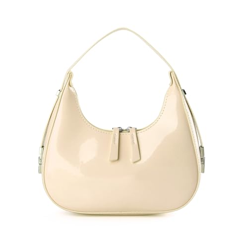 Didida Y2K Moon Bag Bolsa feminina de ombro crescente retrô alça superior couro envernizado linda bolsa pequena para axilas, Mousse Mocha, Small