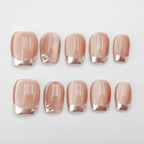 farfarflame 手作り ネイルチップ ショート 付け爪 つけ爪 台 3D ダイヤモンド 光沢 おしゃれ かわいい デザイン 貼るだけ 秋 冬 パーティー 10枚入 (霧の朝, M)