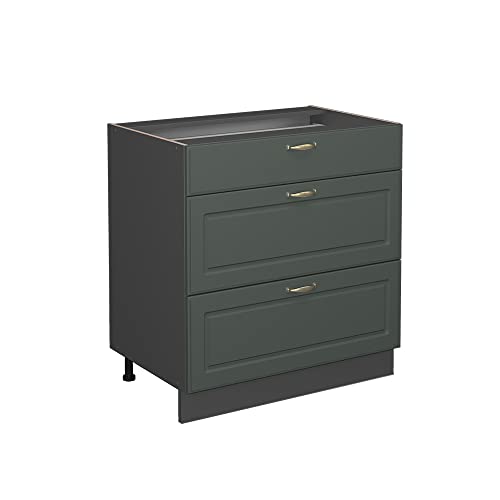 Vicco Küchenunterschrank Fame-Line, Grün-Gold Landhaus, 80 cm mit 3 Schubladen, ohne Arbeitsplatte, zur Kombination mit weiteren Modulen der Fame-Line Serie
