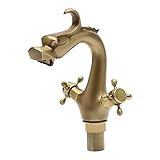 BANLICALI Antique Faucet, Gold Brass Dragon-Shaped Faucet, 2-Handle One Hole Bathroom Sink Mixer Tap Faucet with 2 Hoses Ceramic Valve Core Deck Mount for Lavatory Kitchen Bathroom