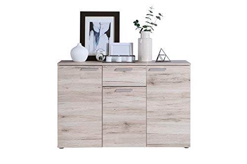 FORTE Pablo Kommode mit 3 Türen und 1 Schublade, Holzwerkstoff, Sandeiche, 41,5 x 8,5 x 120 cm