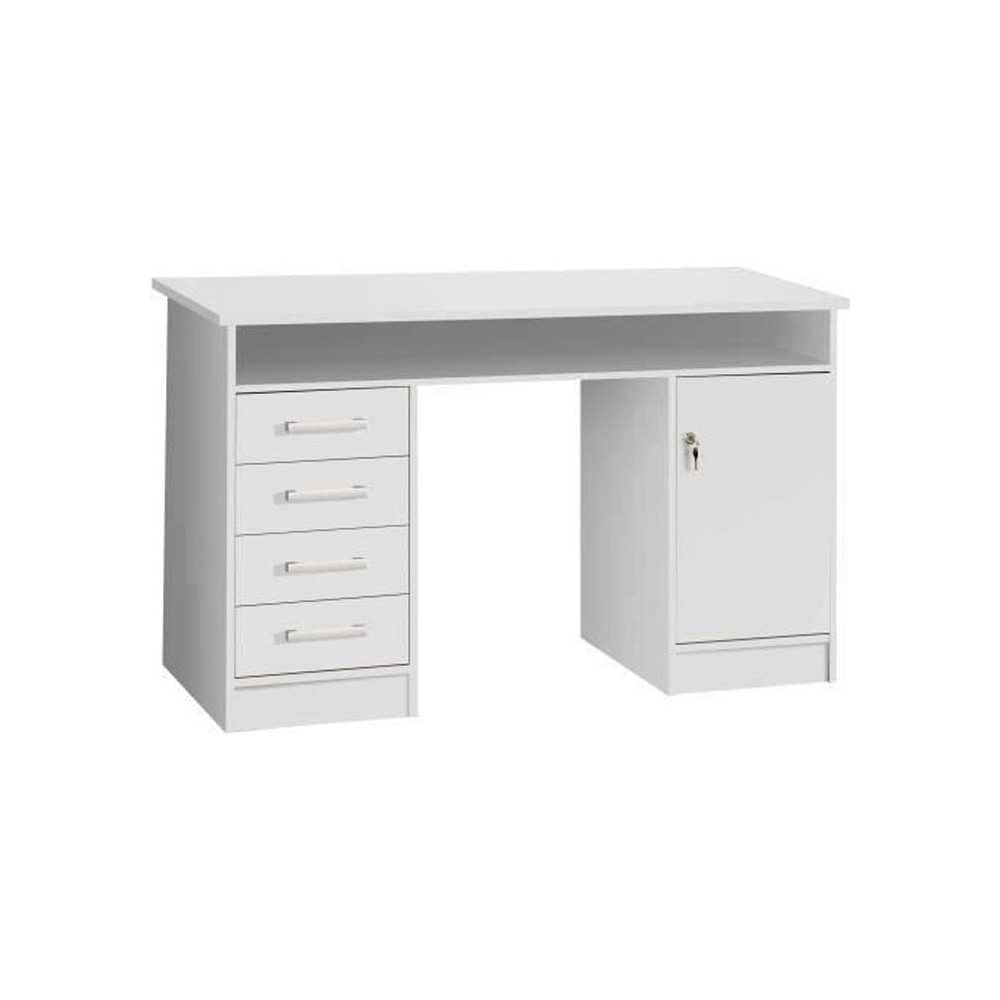 Froschkönig24 Forte Escritorio Net 106 con 4 cajones y 1 Puerta, Material de Madera, Blanco, An x Al x P, 126 x 75,8 x 55 cm
