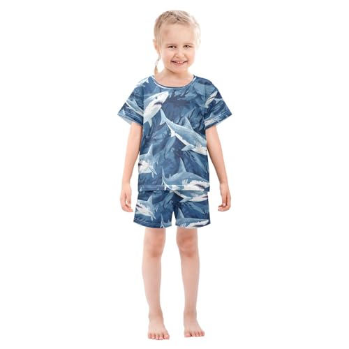 Sharks(3) Kids Pjs Set Boys Girls Summer Short-Sleeve Sleepwear Pajamas 2PCS3