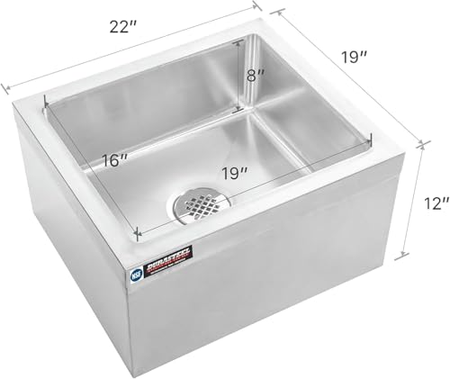 Image of DuraSteel 19 inch x 22 inch Commercial Mop Sink - NSF 304 Stainless Steel Mop Basin Floor Sink - Utility Room Service Basin with Leak Proof Flat Drain - Large Tub for Dog Washing, Filling Water Bucket
