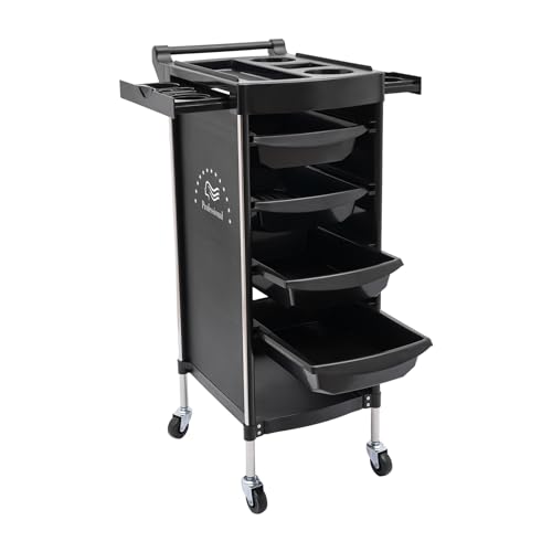 HZOPUTLH 6-Tier Salon Trolley, Drawer-Type Multi-Functional Salon Trolley with Retractable Trays, Hairdressing Shelf with Wheels Rolling Cart for Spas, Homes, Beauty Salons (Black)