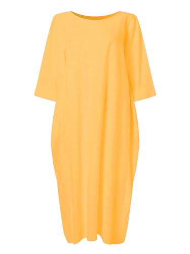 Image of Celmia Autumn Solid Loose Long Maxi Dress Cotton Caftan