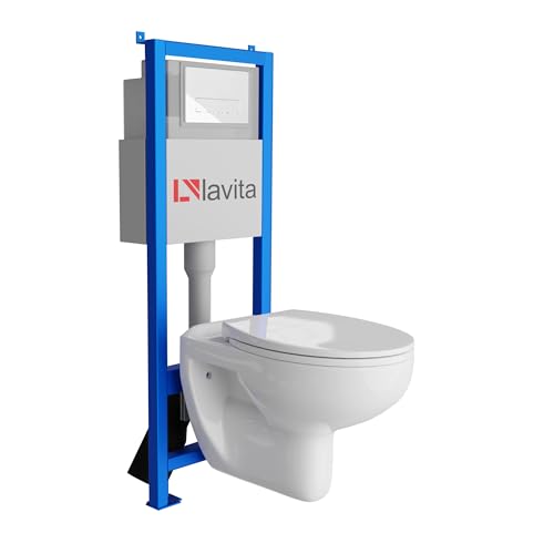 Lavita LAV 101 Élément mural pour WC 40 cm + évier mural suspendu Arctic blanc sans bord + panneau de commande LAV 200.3.1 blanc | Kit complet | Réservoir de chasse encastré | WC complet