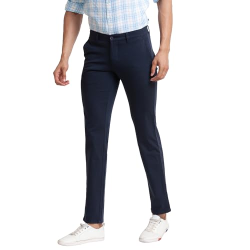 Image of Parx Men's Cotton Blend Solid Pattern Low Rise Tapered Fit Flat Front Casual Trouser