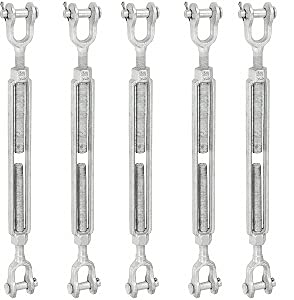 Indusco 93900391 Hot Dipped Drop Forged Galvanized Steel Jaw and Jaw Turnbuckle, 5200 lbs Working Load Limit, 3/4 Threaded Diameter x 12 Take Up, 23 Length (5)