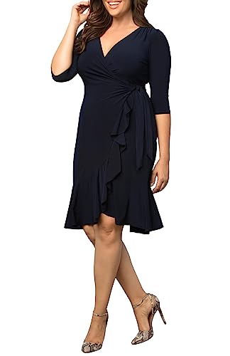 Image of Kiyonna Plus Size Whimsy Ruffled Midi Wrap Dress with Sleeves - Cocktail, Party, Wedding Guest or Work