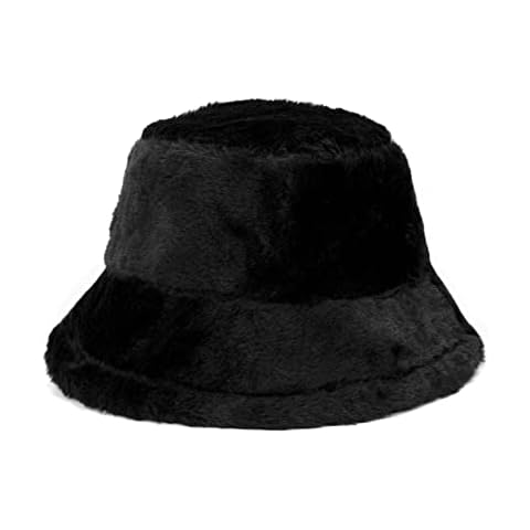 HOTKMB Winter Bucket Hat Fluffy Warm Fisherman Hat Thermal Plush Cloche Cap for Women Teens Girls Black Cover
