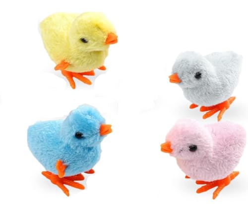 Ding Yongliang Pollitos Juguete para Pascuas, 4Pcs Juguetes de Cuerda de Pascua - Pollito de Pascua Juguete de Cuerda de Peluche Pollo Saltando Juguetes Mecánicos, Regalos de Pascua para Niños