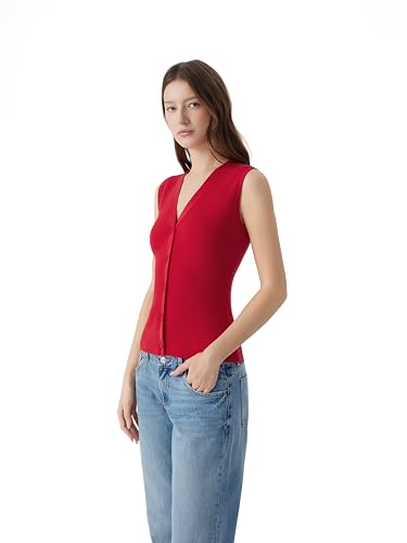 Image of SUUKSESS Women Sleeveless Sweater Tops Summer V Neck Button Down Vest Tops Business Casual Work Shirts