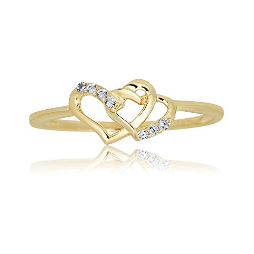 Image of AVORA 10K Gold Double Heart Ring with Simulated Diamond CZ
