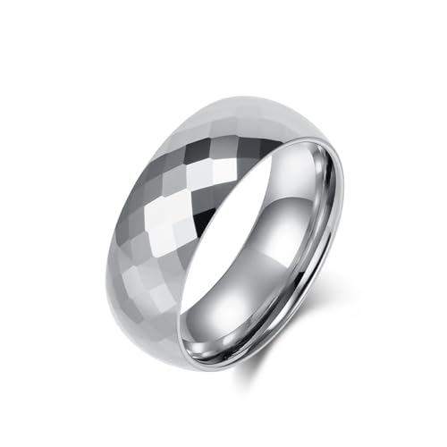 Bague fiançailles hommes tungstène argent 8mm alliance confort facettée T51.5
