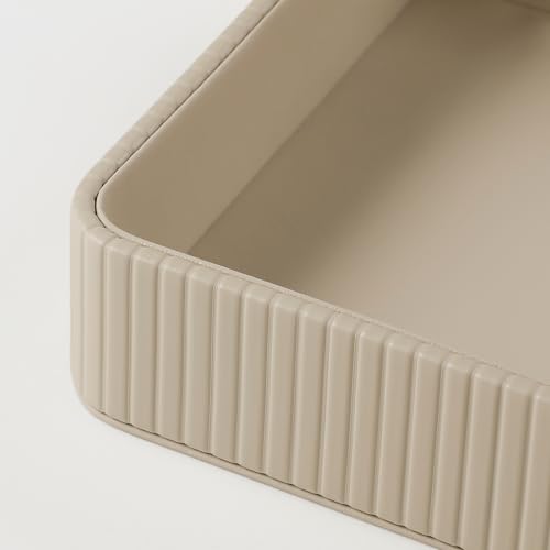 MEIBOOCH Desk Organizer Tray, PU Leather Nightstand Organizer Perfume Valet Tray for Men Women, Decorative Vanity Trays Trinket Dish Key Bowl for Entryway Bedside Table (Beige, Small+Large) - Image 8