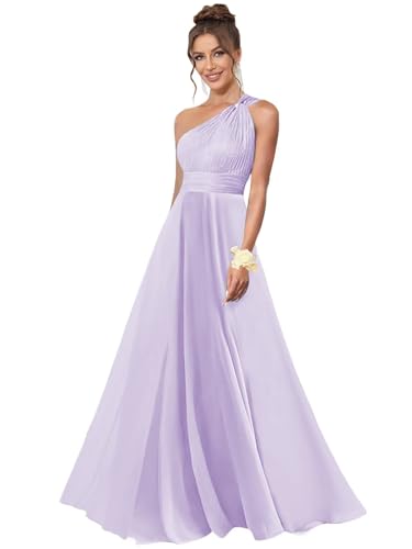 Aootumi Plus Size Bridesmaid Dresses Lilac Long Chiffon One Shoulder Sleeveless Backless Evening Dress for Women 18W