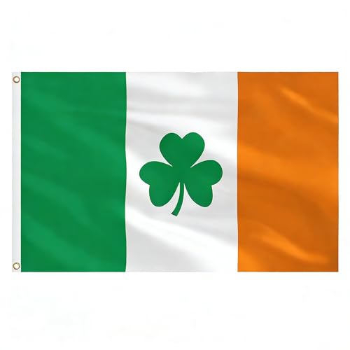 Image of AhfuLife Irish Shamrock Flag Banner 3x5 Ft for St Patrick's Day Decorations, 1 Pc Large Ireland Shamrock Flag - Double Sided with Brass Eyelets for Irish National Day, Outdoor Indoor Garden Decor
