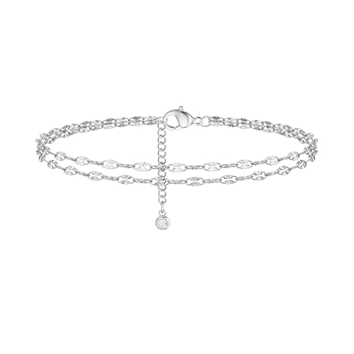 Image of Robaice Ankle Bracelets for Women, Glitter Waterproof Adjustable Anklet for Women, 14K Gold Plated /Sterling Silver Layered Anklets, Summer Beach Anklet Jewelry for Women Gift