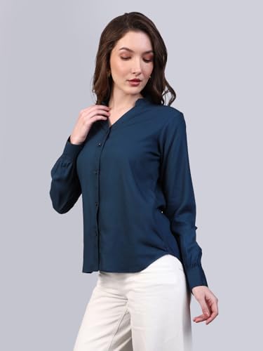 Image of Urbano Fashion Women's Modal Viscose Full Sleeve Regular Fit Casual Solid Shirt with Mandarin Collar