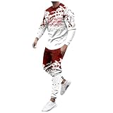 Generisch Traje de chándal para hombre Halloween con estampado de gotas de sangre, traje de dos piezas, manga larga, ropa deportiva, ropa deportiva para hombre, corte relajado, 03#_C, L