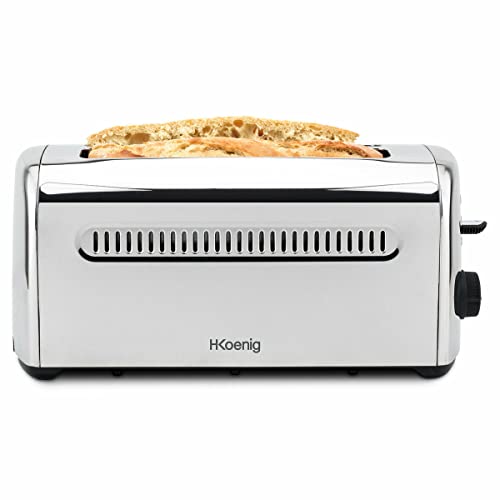 H.Koenig Grille Pain Toaster Spécial Baguette 2 Tranches TOAS32 Fentes larges 40mm Inox vintage, 7 Niveaux de brunissage, Décongélation, Rapide et uniforme, Pain,...