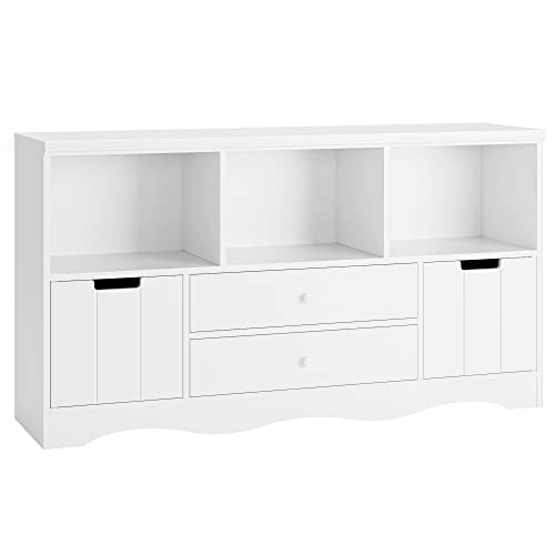 Fotosok 51.2" Large Toy Storage Organizer With 2 Drawers And 3 Cubbies, Toy Organizers And Storage For Books Or Dolls, Kids Bookshelf And Toy Storage For Playroom, Storage Cabinet For Nursery, White #TOP7