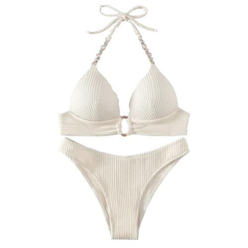 letcdfer Damen Bikini Set,Push Up Bikini Damen Set,Neckholder Triangel Bikini Tanga Sexy Badeanzug Zweiteiliger Badeanzu...