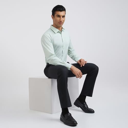 Image of Raymond Men's Slim Fit Pure Cotton Structure Pattern Semi Cutaway Collar Full Sleeve Formal Shirt