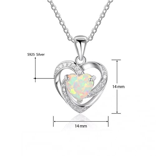 Collier en forme de cœur pour femmes avec pendentifs pierre de naissance opale - 3