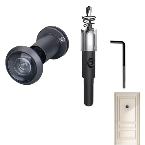 Türspion Mit Sichtschutz 200° Weitwinkel Optische Glaslinsen Bohrloch Ø 16mm Messing Spion Mit Bohrer,Türspion Ohne Bohren,Türspione,Tür Spion, Für 35-60mm Dicke Türen (Mattschwarz)