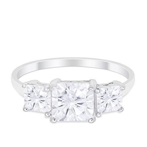 Blue Apple Co. 3 Stone Wedding Engagement Ring Princess Cut Square Simulated CZ 925 Sterling Silver Choose Color - Main Image