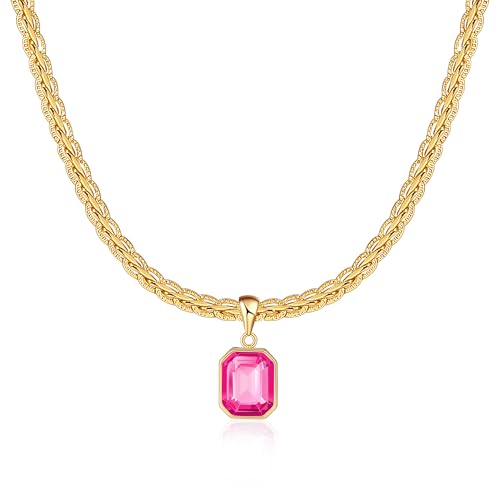 Mesovor Klobige Gold Kristall Kette für Damen Trendig, 18 Karat Vergoldete Statement-Kielkette | Geburtsstein-Halskette, Schmuck Geschenke (Quadrat-Neon Pink) Mesovor Klobige Gold Kristall Kette für Damen Trendig, 18 Karat Vergoldete Statement-Kielkette | Geburtsstein-Halskette, Schmuck Geschenke (Quadrat-Neon Pink)