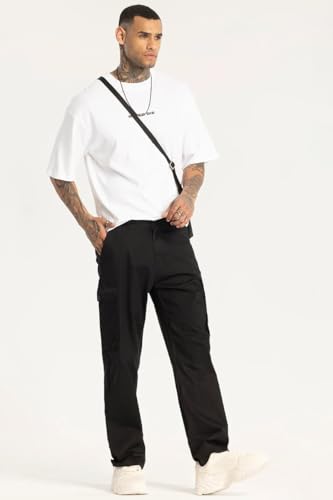 Image of SNITCH Men Cargo Pants | Relaxed Fit with Utility Pockets & Plain Pattern | Premium Cotton Blend Fabric for Casual Wear, College Wear & Street Style