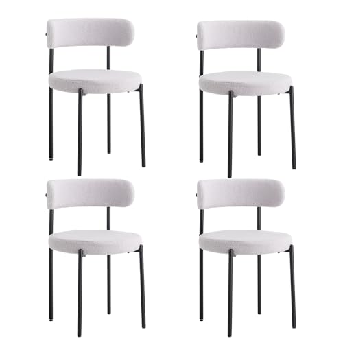 DEYARNA HOME Pack de 4 Sillas de Comedor, Sillas de Cocina Modernas con Patas Metálicas y Respaldo Curvo, Sillas Redondas Tapizadas para Comedor, Cocina y Salón (Gris Claro)