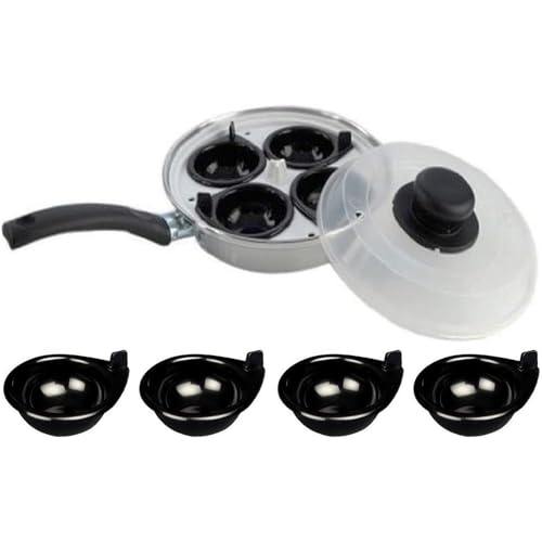 NT Master Cook Egg Poacher | Boiler | Stainless Steel Saucepan | Frying Pan | Boiled | Poach | Food Maker | Plastic LID | Non-Stick | 4 Cups Inserts | Cooker | Cooking Pot | Steamer | UK Free P&P