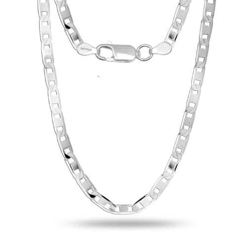 LeCalla Collar de cadena de eslabones marineros planos de plata de ley 925 con sello BIS italiano de 3 mm, corte de diamante, para hombres, mujeres y niñas (16, 18, 20, 22, 24 pulgadas), Plateado, no